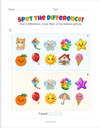 Spot the difference · 3 differences worksheet
