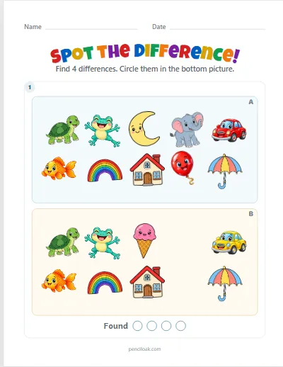 Spot the difference · 4 differences · set 2 worksheet