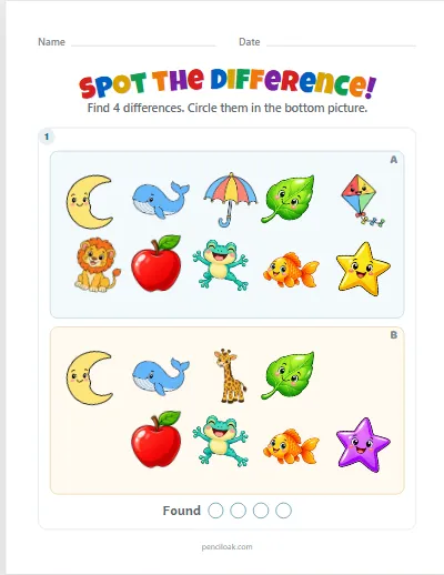 Spot the difference · 4 differences · set 3 worksheet