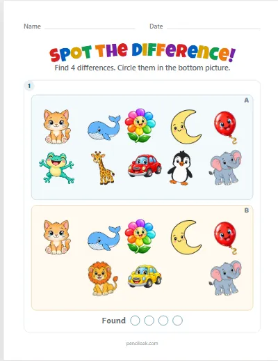 Spot the difference · 4 differences · set 4 worksheet
