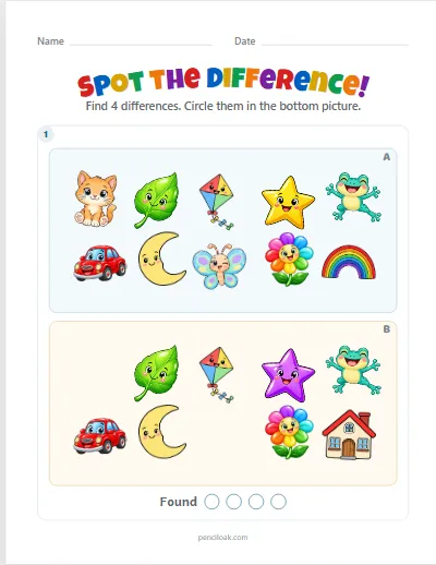 Spot the difference · 4 differences worksheet