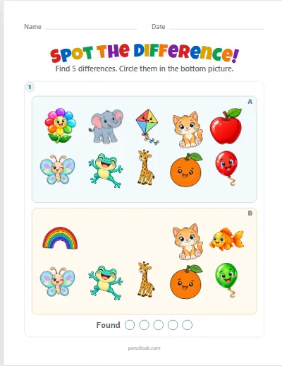 Spot the difference · 5 differences · set 2 worksheet