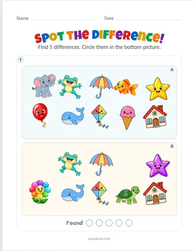 Spot the difference · 5 differences worksheet