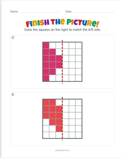 Symmetry · Easy 6 × 6 · 2 pictures · set 2 worksheet