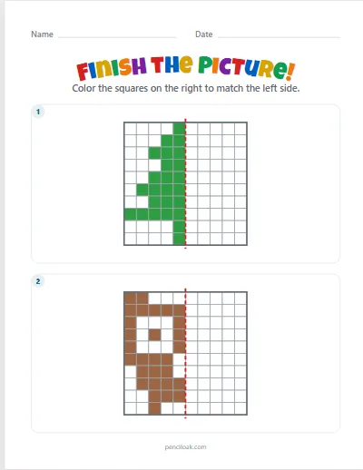 Symmetry · Hard 10 × 10 · 2 pictures worksheet