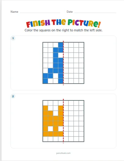Symmetry · Medium 8 × 8 · 2 pictures worksheet