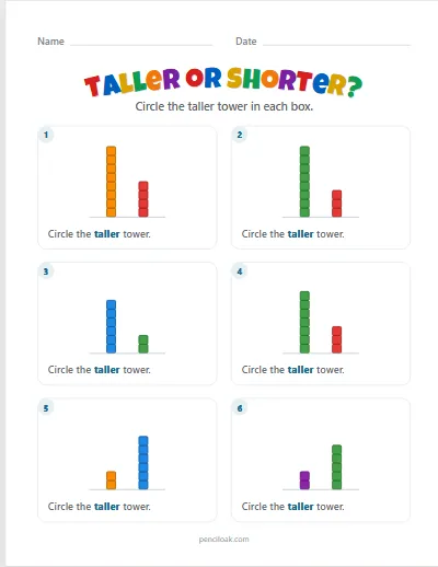 Taller towers · 6 questions worksheet