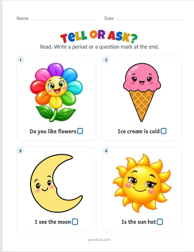 Tell or ask · Write it · 4 sentences · set 2 worksheet