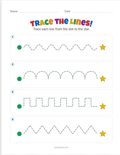 Tracing lines · Mixed · 4 rows worksheet