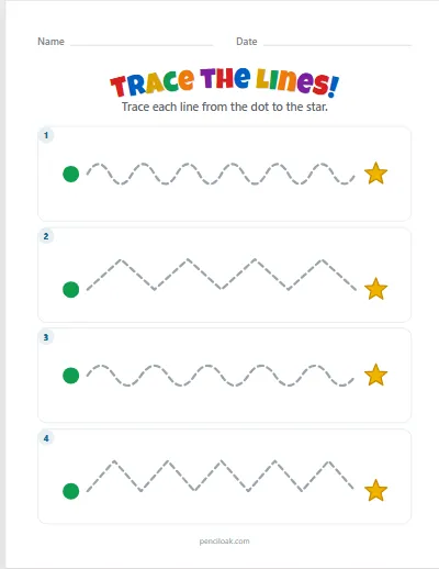 Tracing lines · Zigzags and waves · 4 rows worksheet