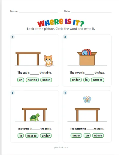 Where is it · 5 words · 4 pictures worksheet