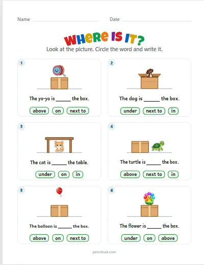 Where is it · 5 words · 6 pictures · set 2 worksheet