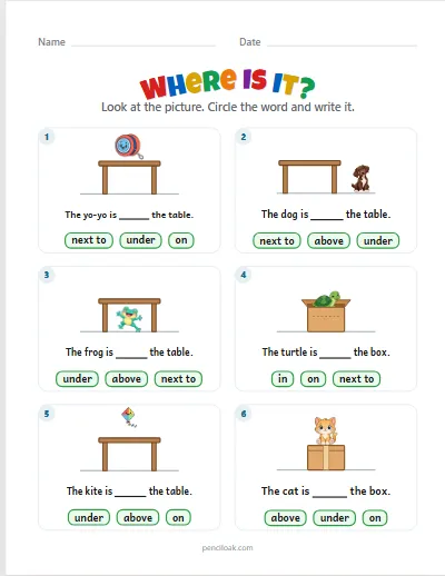 Where is it · 5 words · 6 pictures · set 3 worksheet