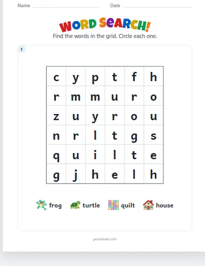 Word search · Picture words · 6 × 6 · 1 puzzle · set 2 worksheet
