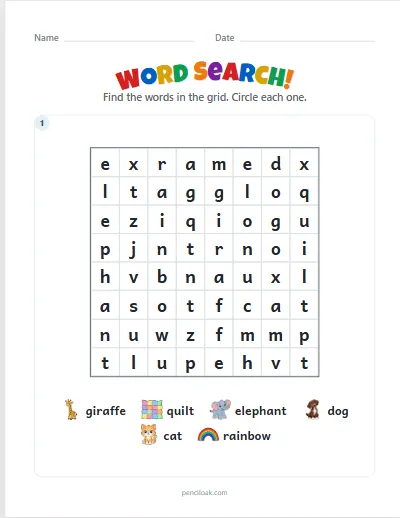 Word search · Picture words · 8 × 8 · 1 puzzle worksheet